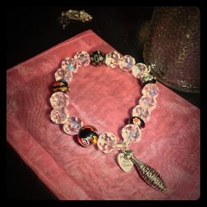 Clear and black glass Beaded stretchy Bracelet